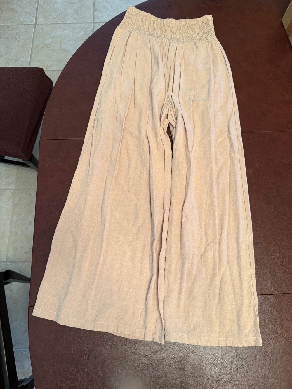 Women Linen Palazzo pants Summer Boho Wide leg high waist in Taupe